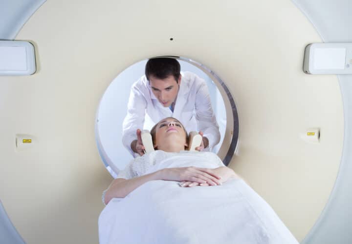 Woman going through CT test