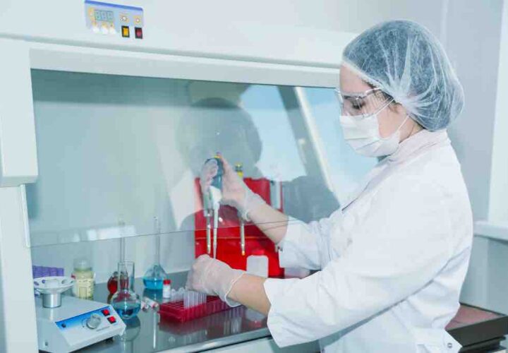 female scientist conducts research in a lab